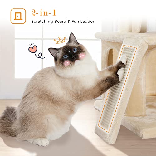 PAWZ Road Cat Tree Luxury Cat Tower with Double Condos, Spacious Perch, Fully Wrapped Scratching Sisal Posts and Replaceable Dangling Balls Beige