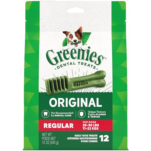 GREENIES Original Regular Natural Dog Dental Care Chews Oral Health Dog Treats, 12 oz. Pack (12 Treats)