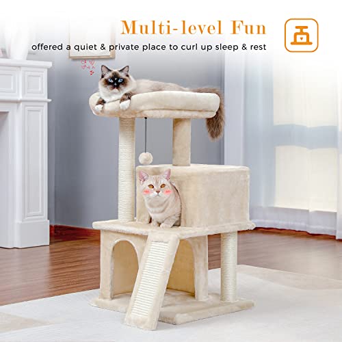 PAWZ Road Cat Tree Luxury Cat Tower with Double Condos, Spacious Perch, Fully Wrapped Scratching Sisal Posts and Replaceable Dangling Balls Beige