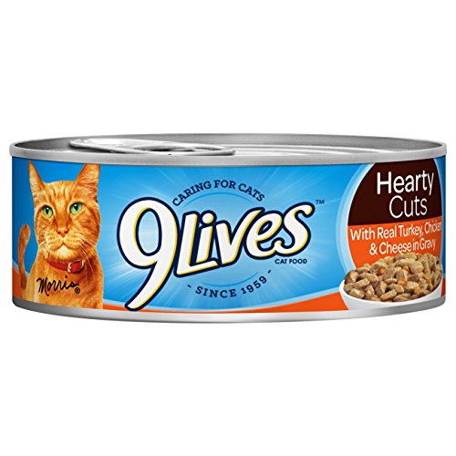 9Lives Hearty Cuts With Real Turkey, Chicken & Cheese In Gravy Wet Cat Food, 5.5Oz Cans (Pack Of 24)