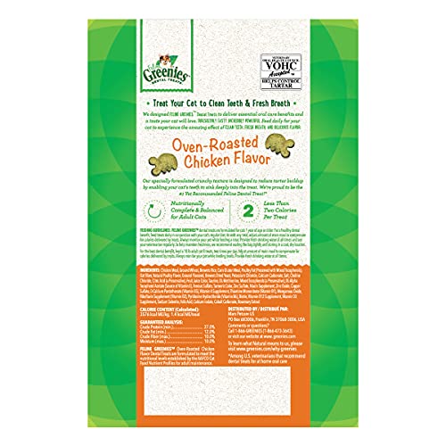 FELINE GREENIES Natural Dental Care Cat Treats Oven Roasted Chicken Flavor, 2.5 oz. Pouch
