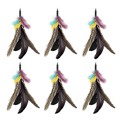 Highland Farms Select Handmade Natural Feather Cat Toy Da Bird Refills - Interactive Cat and Kitten Toy - 6 Pack