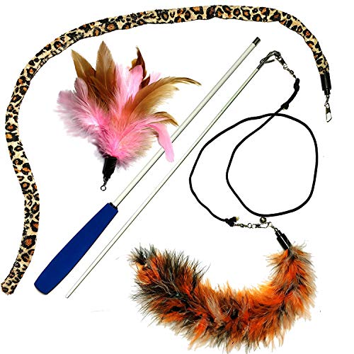 Pet Fit For Life 3 Piece Dual Rod Feather Teaser and Exerciser with a Slithering Snake for Cat and Kitten - Cat Toy Interactive Cat Wand…