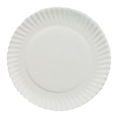 AJM PP6GREWH 6" Diameter, White Color, Green Label Uncoated Paper Plate - Pack Of 1000