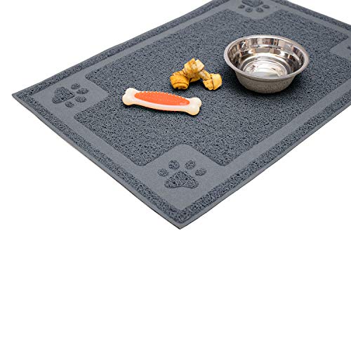 Cavalier Pets, Medium Dog Bowl Mat for Cat and Dog Bowls, Silicone Non-Slip Absorbent Waterproof Dog Food Mat, Easy to Clean, Unique Paw Design, 24 by 16 Inch, Grey