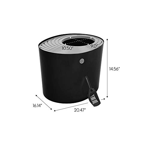 IRIS USA Top Entry Cat Litter Box with Cat Litter Scoop, Black & Gray PUNT-530
