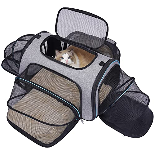 Siivton Pet Carrier Airline Approved, Expandable Soft-Sided Dog Carrier with Fleece Pad for Cats, Foldable Pet Travel Bag Safe and Easy