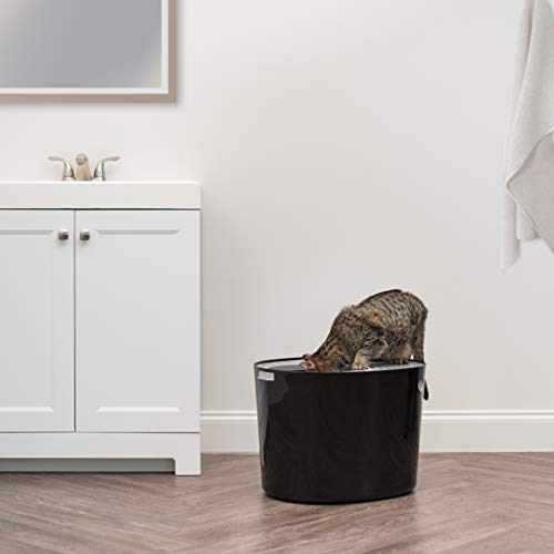 IRIS USA Top Entry Cat Litter Box with Cat Litter Scoop, Black & Gray PUNT-530