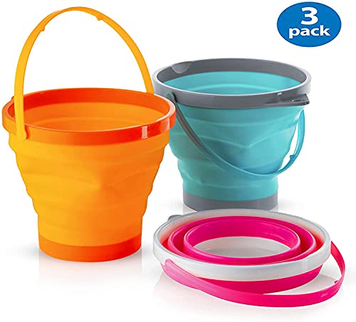 Foldable Pail Bucket Collapsible Buckets Multi Purpose for Beach, Camping Gear Water and Food Jug, Dog Bowls, Cats, Dogs and Puppys, Camping and Fishing Tub, (Half Gallon)