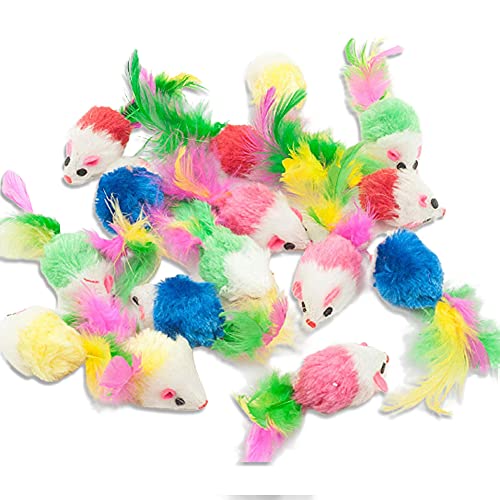 Keklle Furry Mice Toys of Feather Tails, Mouse Toys for Cats, Funny Small Pet Toys, 20 Counting