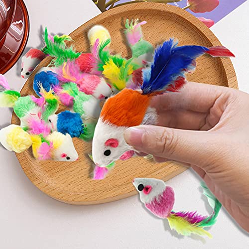Keklle Furry Mice Toys of Feather Tails, Mouse Toys for Cats, Funny Small Pet Toys, 20 Counting