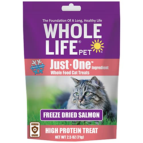 Whole Life Pet USA Sourced and Produced Human Grade Freeze Dried Boneless, Skinless Wild Salmon Fillet Cat Treat, Protein Rich for Training, Picky Eaters, Digestion, Weight Control, 2.5 Ounce