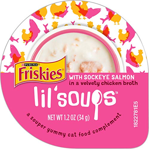 Purina Friskies Natural, Grain Free Wet Cat Food Complement, Lil' Soups With Sockeye Salmon in Chicken Broth - (8) 1.2 oz. Cups