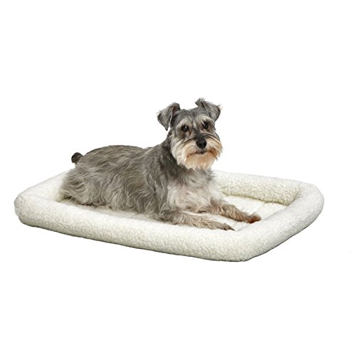 MidWest Homes for Pets 30L-Inch White Fleece Dog Bed or Cat Bed w/ Comfortable Bolster,Ideal for Medium Dog Breeds&Fits a 30-Inch Dog Crate,Easy Maintenance Machine Wash,1-Year Warranty,Model:40230