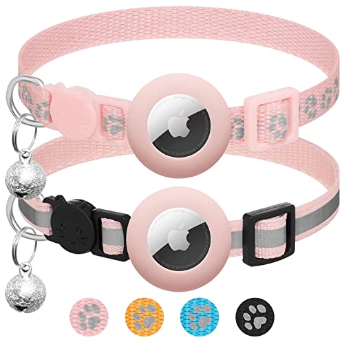 Apple Airtag Cat Collar Set, Reflective & Adjustable (Pink)