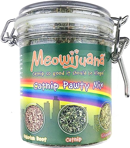 Meowijuana | Catnip Bud Pawty Mix | Organic | Dried Premium 7 Herb Blend | High Potency Cat Treats | Perfect for Cat Toys | Grown in The USA | Feline & Cat Lover Approved | 1 Pack