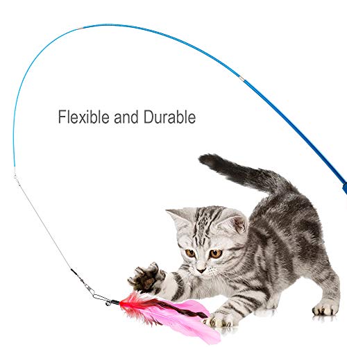 JIARON Feather Teaser Cat Toy, 2PCS Retractable Cat Wand Toys and 10PCS Replacement Teaser with Bell Refills, Interactive Catcher Teaser and Funny Exercise for Kitten or Cats.