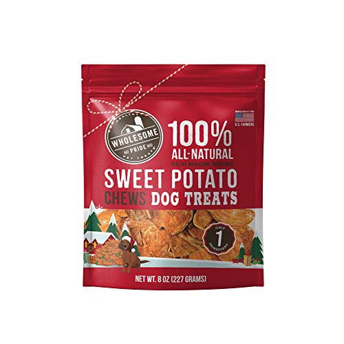 Wholesome Pride Sweet Potato Chews Dog Treats, 8 oz, Holiday Edition - All Natural Healthy - Vegan, Gluten and Grain-Free Dog Snacks - Made in USA