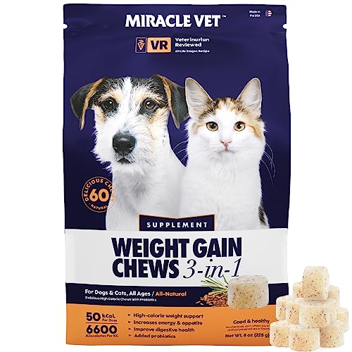 Miracle Vet Weight Gaining Chews for Dogs & Cats. 3,000 Calories per Bag. High Calorie Dog Treats for Weight gain & Health.