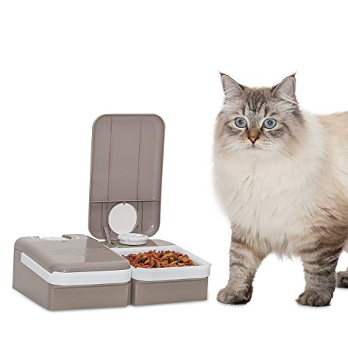 PetSafe Automatic 2 Meal Pet Feeder with Battery Powered Programmable Timer, 3 Cups Total Capacity, Cat and Small to Medium Dog Food Dispenser