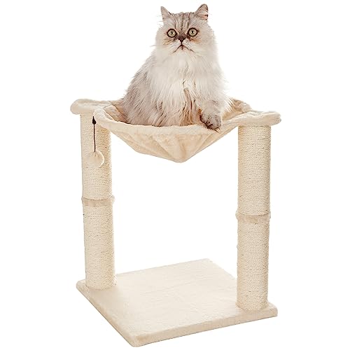 AmazonBasics Cat Condo Tree Tower With Hammock Bed And Scratching Post, 16 x 20 x 16 Inches, Beige