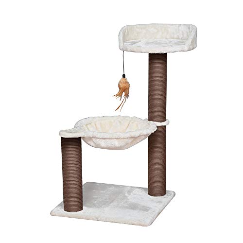 Catry, Cat Tree Hammock Bed with Natural Paper Rope Scratching Posts and Teasing Feather for Kitten (Version 2)