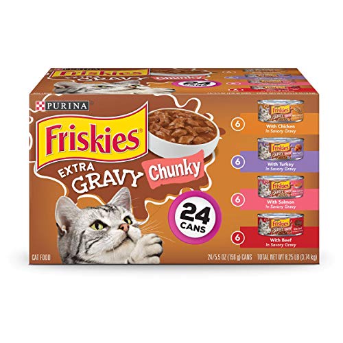 Purina Friskies Gravy Wet Cat Food Variety Pack, Extra Gravy Chunky - (24) 5.5 oz. Cans