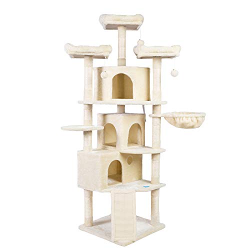 Hey-brother XL Size Cat Tree, Cat Tower with 3 Caves, 3 Cozy Perches, Scratching Posts, Board, Activity Center Stable for Kitten/Gig Cat Beige MPJ0032M