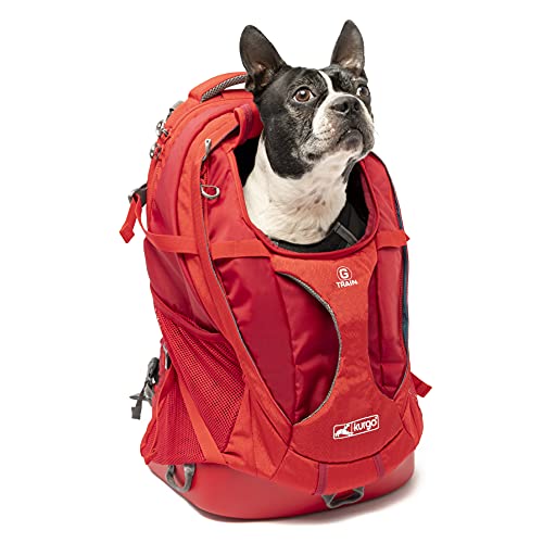 Kurgo Dog Carrier Backpack for Small Dogs and Cats, G-Train Pet Backpack Carrier, Airline Approved, Cat Backpack, Small Dog Backpack for Hiking and Travel, Waterproof Bottom, Chili Red (K01909)