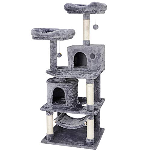 Nova Microdermabrasion 57.1 Inches Multi-Level Cat Tree Tower with Scratching Posts Perch Hammock Pet Furniture Kitten Activity Tower Kitty Play House