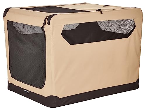 AmazonBasics Portable Folding Soft Dog Travel Crate Kennel, X-Large (31 x 31 x 42 Inches), Tan