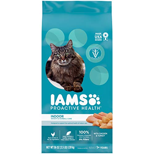 IAMS PROACTIVE HEALTH Adult Indoor Weight Control & Hairball Control Dry Cat Food with Chicken & Turkey, 3.5 lb. Bag