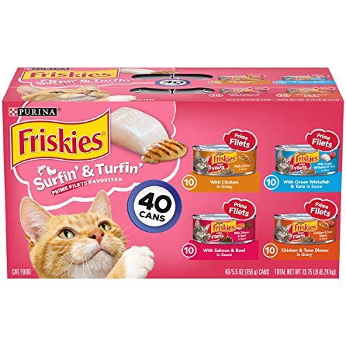Purina Friskies Wet Cat Food Variety Pack, Surfin' & Turfin' Prime Filets Favorites - (40) 5.5 oz. Cans, Prime Filets Variety Pack
