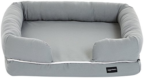 AmazonBasics Memory Foam Bolster Dog Bed, Small (25 x 20 Inches), Grey