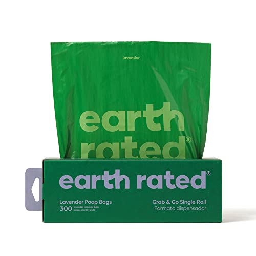 Earth Rated Dog Poop Bags, 300 Dog Waste Bags on a Large Single Roll, Grab and Go, Guaranteed Leak-proof, Lavender-scented, Great for Backyard Pickups, Each Poop Bag Measures 8 x 13 Inches