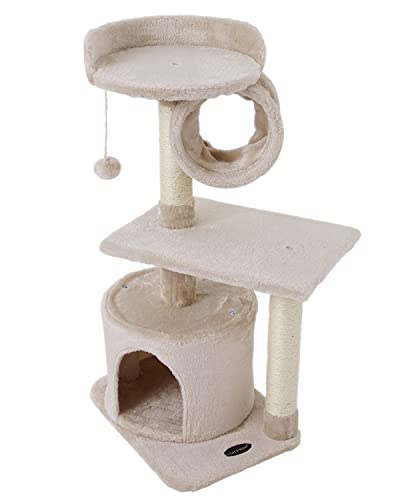 FISH&NAP US01M Cat Tree Cat Tower Cat Condo Sisal Scratching Posts with Jump Platform and Cat Ring Cat Furniture Activity Center Kitten Play House Beige