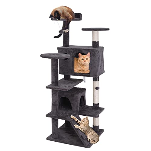 ZENY 53 Cat Tree with Sisal-Covered Scratching Posts and 2 Plush Rooms Cat Furniture for Kittens