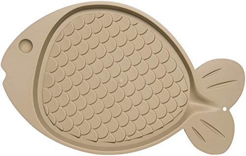 Loving Pets Bella Spill-Proof Fish-Shaped Mat for Cats,Tan