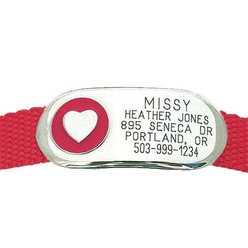 LuckyPet Jewelry Collar Tag for Dogs and Cats, Custom Engraved, Durable, Quiet and Chew Proof, Attaches Flat to Any Collar, Small-Red-Heart
