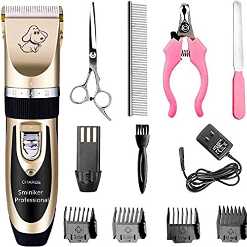 Sminiker Professional Rechargeable Cordless Dogs Cats Horse Grooming Clippers - Professional Pet Hair Clippers with Comb Guides for Dogs Cats Horses and Other House Animals Pet Grooming Kit