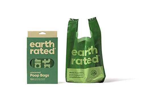 Earth Rated Poop Bags, Dog Waste Bags with Easy Tie Handles, Unscented, Completely Leak-Proof, Fits Standard Sized Cat Litter Scoops, 7 x 13.5 Inches, Easy Dispensing, 120 Bags