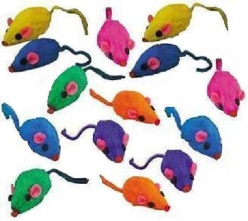 PetEdge 10 Rainbow Mice Cat Toys with Real Rabbit Fur That Rattle by Zanies (Standard Version)