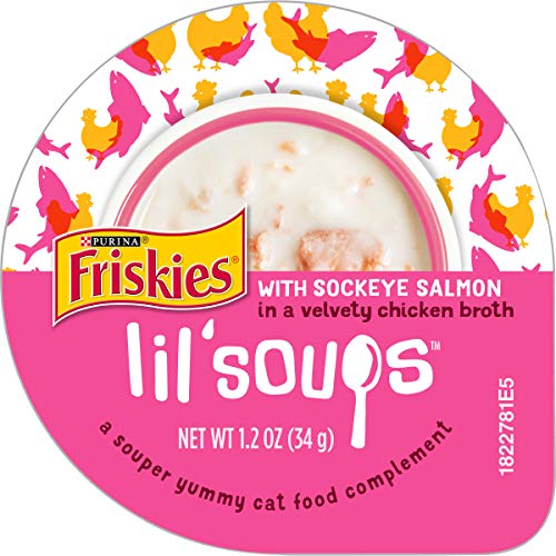 Purina Friskies Natural, Grain Free Wet Cat Food Complement, Lil' Soups With Sockeye Salmon in Chicken Broth - (8) 1.2 oz. Cups