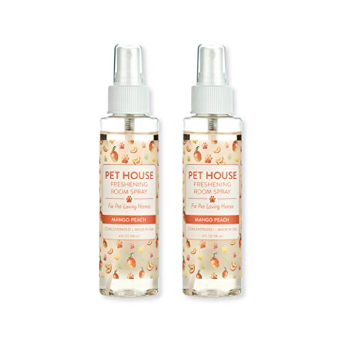 One Fur All Pet House Pet Friendly Freshening Room Spray in 6 Fragrances - Non Toxic - Concentrated Air Freshening Spray Neutralizes Pet Odor  Effective, Fast-Acting  4 oz - Pack of 2 (Mango Peach)