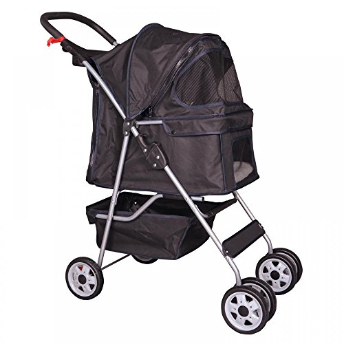Black 4 Wheels Pet Stroller Cat Dog Cage Stroller Travel Folding Carrier 04T