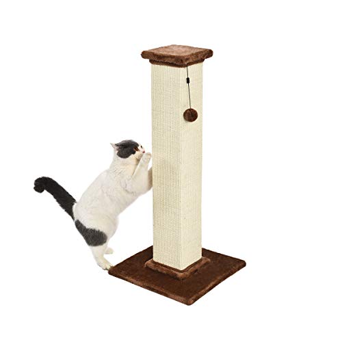 AmazonBasics Large Premium Tall Cat Scratching Post - 16 x 35 x 16 Inches, Brown Carpet