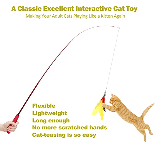 MeoHui 11PCS Retractable Cat Feather Toy Set, Interactive Cat Toys Wand with 2 Poles & 9 Attachments Worm Bird Feathers, Cat Feather Teaser Wand Toy for Kitten Cat Having Fun Exercise Playing
