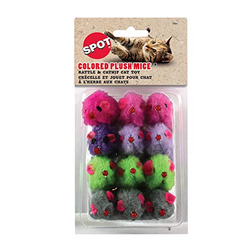 Ethical Colored Plush Mice with Catnip Cat Toy, 12-Pack