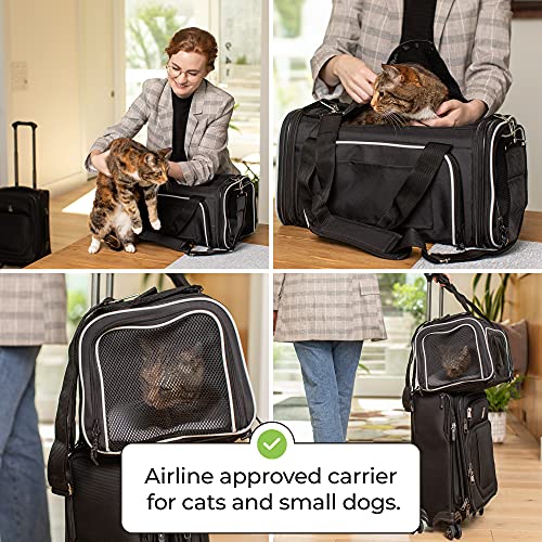 Smiling Paws Pets 4-Way Expandable Airline Approved Soft Sided Pet Carrier, Pet Travel TSA Carrier Bag for Cats, Puppies & Animals, Collapsible Kennel, Airplane, Car & Train Travel, 17x11x9 L/W/H (XS)