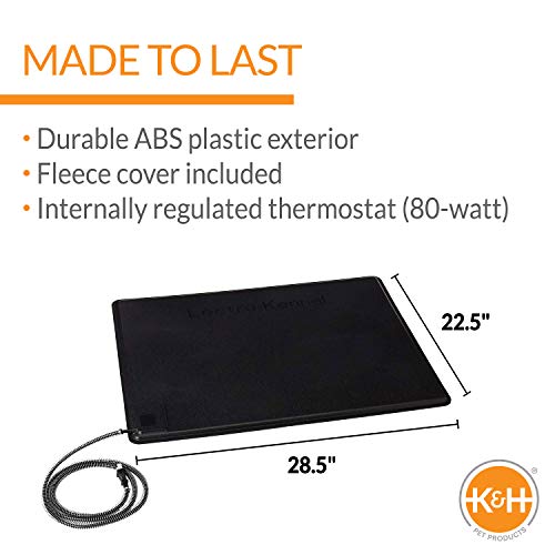 K&H Pet Products Lectro-Kennel Outdoor Heated Pad with Free Cover Black Large 22.5 X 28.5 Inches